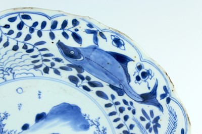 Lot 24 - Three Chinese blue and white dishes, Qing...