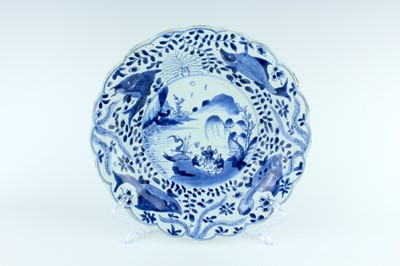 Lot 24 - Three Chinese blue and white dishes, Qing...