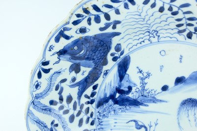 Lot 24 - Three Chinese blue and white dishes, Qing...