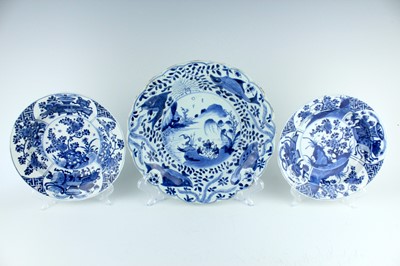 Lot 24 - Three Chinese blue and white dishes, Qing...
