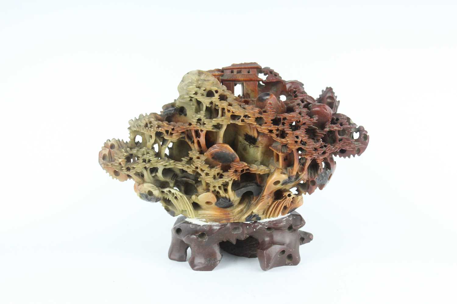 Lot 36 - A Chinese Shoushan stone landscape carving,...