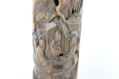 Lot 51 - Two Chinese bamboo carved incense holders,...