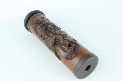 Lot 51 - Two Chinese bamboo carved incense holders,...
