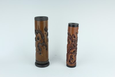 Lot 51 - Two Chinese bamboo carved incense holders,...