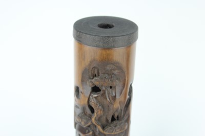 Lot 51 - Two Chinese bamboo carved incense holders,...