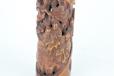 Lot 51 - Two Chinese bamboo carved incense holders,...