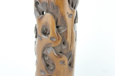 Lot 51 - Two Chinese bamboo carved incense holders,...