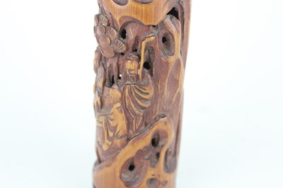 Lot 51 - Two Chinese bamboo carved incense holders,...