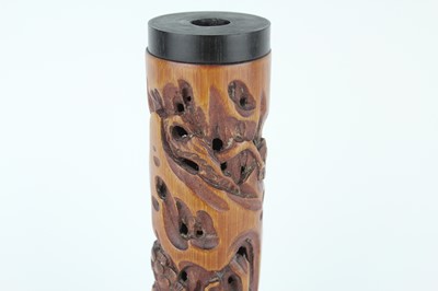 Lot 51 - Two Chinese bamboo carved incense holders,...
