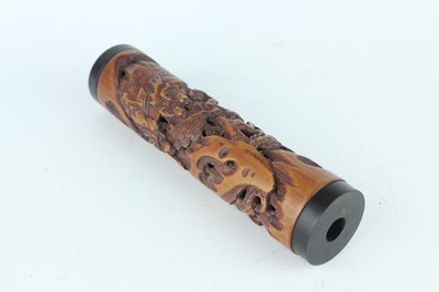 Lot 51 - Two Chinese bamboo carved incense holders,...