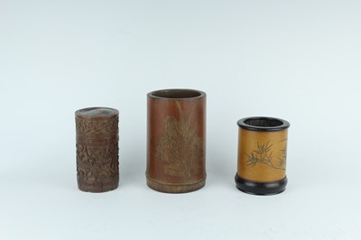 Lot 52 - Three Chinese bamboo brush pots, 19th to 20th...