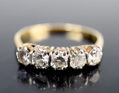Lot 2607 - A yellow and white metal diamond five-stone...