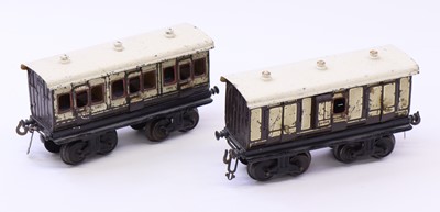 Lot 150 - Two short length 0-gauge bogie wagons by Bing,...