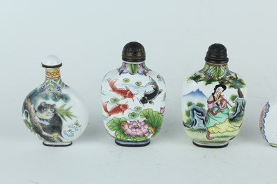 Lot 28 - A group of five Chinese painted enamel snuff...