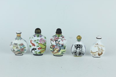 Lot 28 - A group of five Chinese painted enamel snuff...