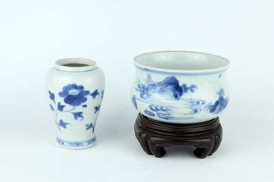 Lot 18 - A Chinese blue and white porcelain censer and...