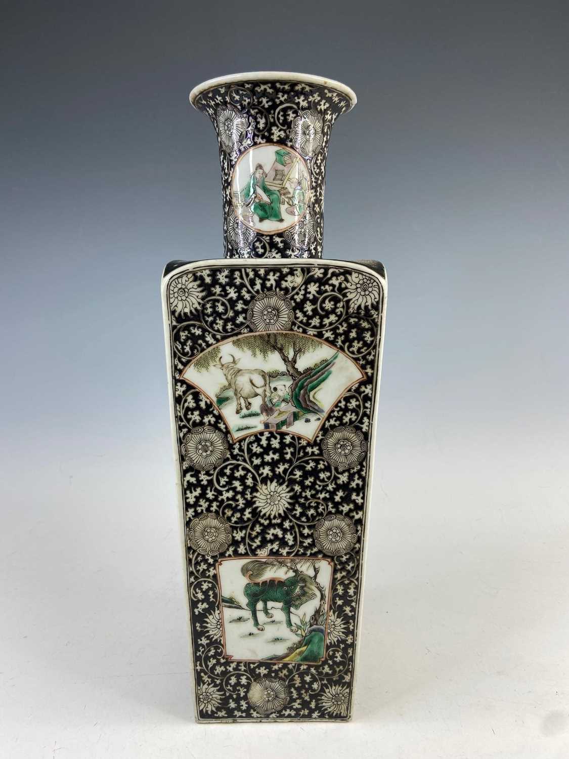 Lot 180 - A large Chinese famille noir square vase, Qing...