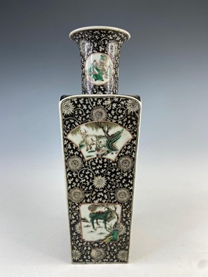 Lot 180 - A large Chinese famille noir square vase, Qing...