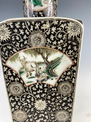 Lot 180 - A large Chinese famille noir square vase, Qing...