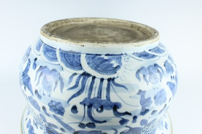 Lot 173 - A large Chinese blue and white fish bowl, 20th...