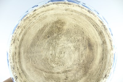 Lot 173 - A large Chinese blue and white fish bowl, 20th...