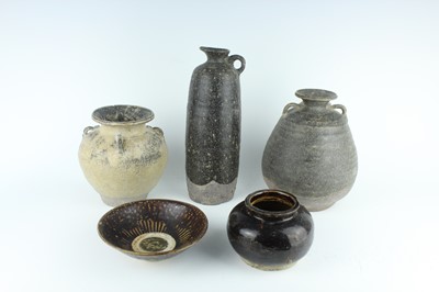 Lot 118 - Five Chinese black-glazed stoneware vessels,...