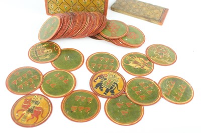 Lot 156 - An Indian Mughal Ganjifa lacquered game box...