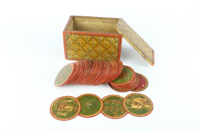 Lot 156 - An Indian Mughal Ganjifa lacquered game box...