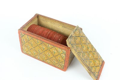Lot 156 - An Indian Mughal Ganjifa lacquered game box...
