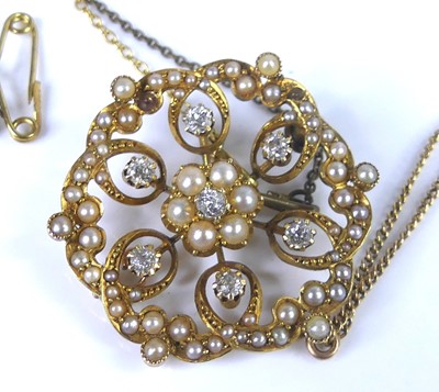 Lot 2795 - An Edwardian 15ct gold, seed pearl and diamond...