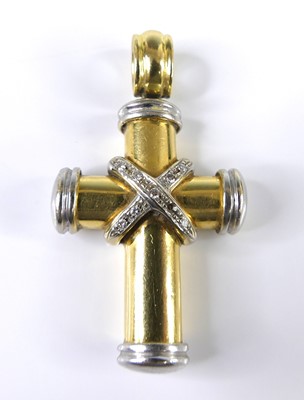 Lot 2834 - A yellow metal diamond set cross pendant,...