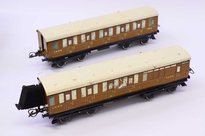 Lot 322 - Two Hornby 0 gauge No. 2 LNER coaches in teak,...