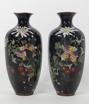 Lot 47 - A pair of Japanese cloisonne enamel vases, of...