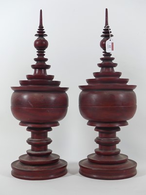 Lot 12 - A pair of Tibetan red painted wooden boxes and...