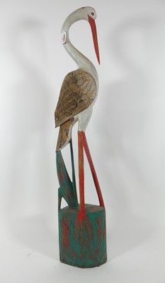 Lot 65 - A Chinese carved softwood figure of a stork,...