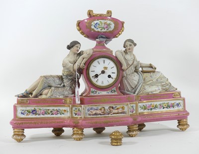 Lot 82 - A late 19th century French porcelain mantel...