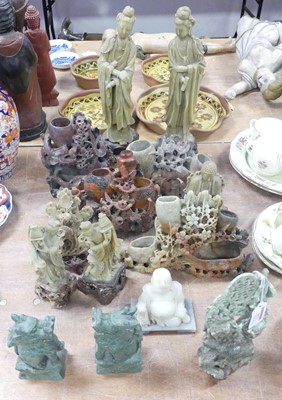 Lot 117 - A collection of Chinese soapstone carvings, to...
