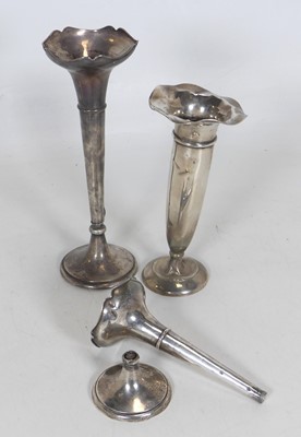 Lot 237 - A George V silver trumpet shaped spill vase,...