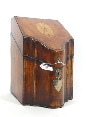 Lot 128 - A George III mahogany serpentine cutlery box,...