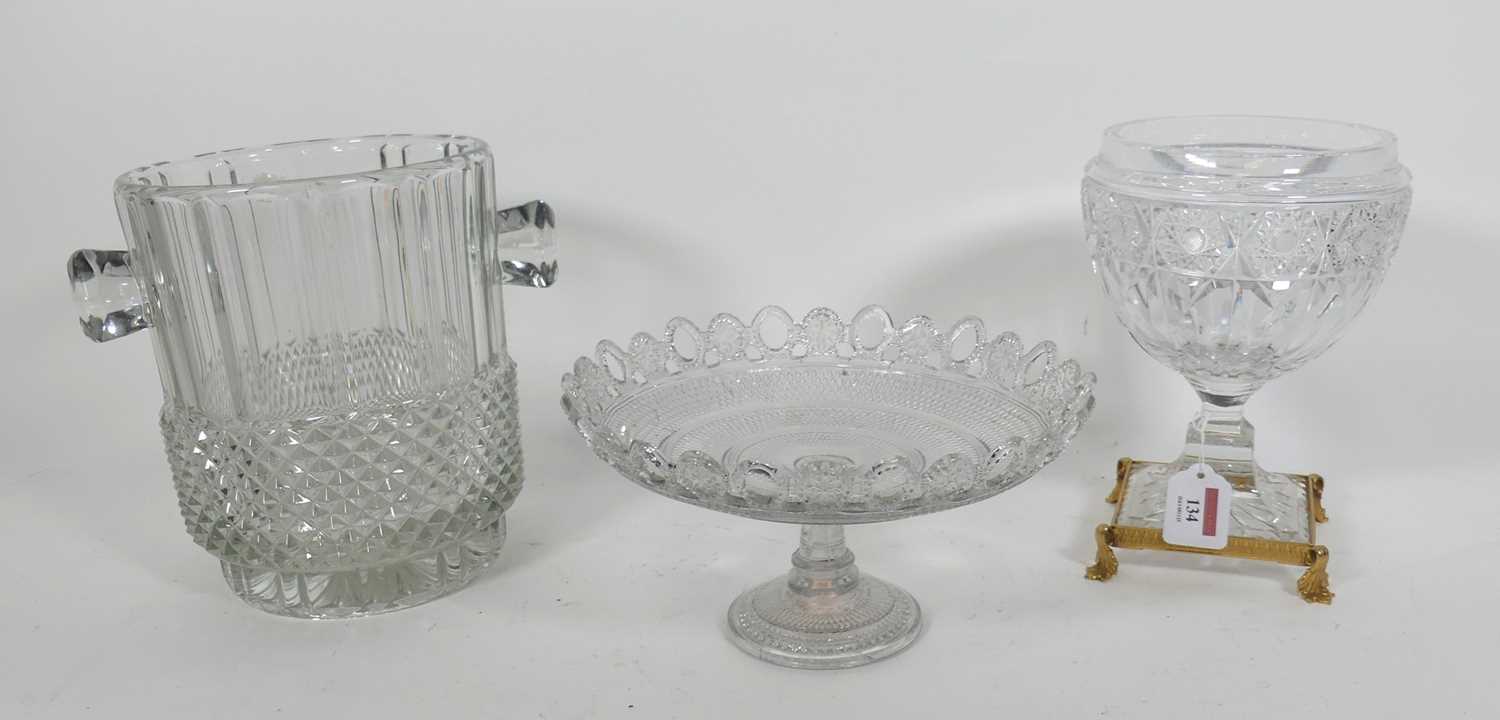 Lot 24 - A French cut glass pedestal jar, mounted to a...