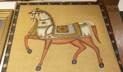 Lot 1011 - Indian batik study of a robed horse, 115 x...