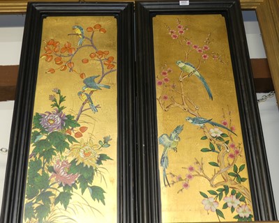 Lot 1015 - A pair of modern Japanese gouache panels,...