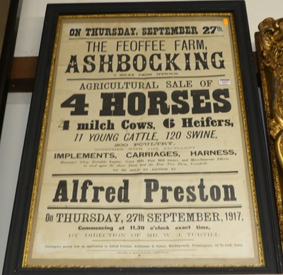 Lot 1027 - A fly poster advertising an agricultural sale...
