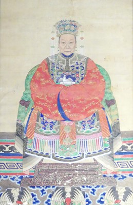 Lot 1028 - A Chinese Qing Dynasty ancestor portrait,...