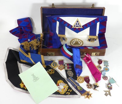Lot 324 - A brown leather Masonic case containing...