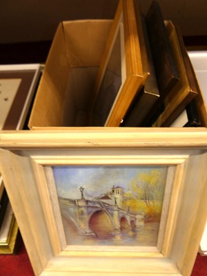 Lot 1079 - A box of assorted pictures and prints, to...