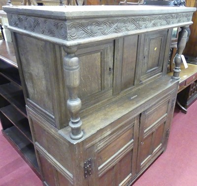 Lot 1205 - A joined oak court cupboard, width 127cm
