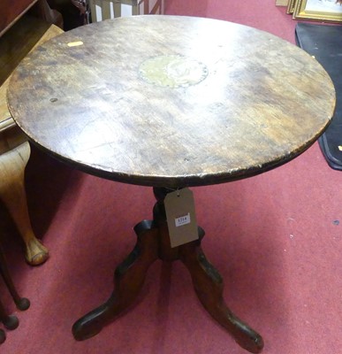 Lot 1214 - A hardwood circular fixed top pedestal tripod...