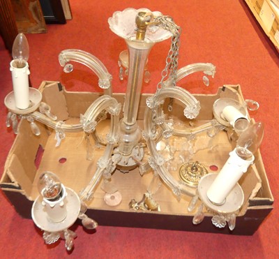 Lot 1225 - A glass hanging five light electrolier, with...