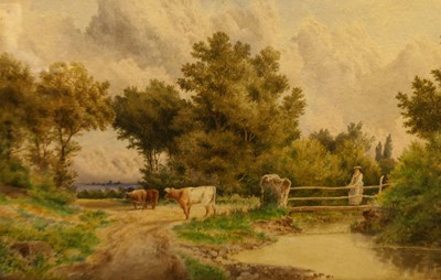 Lot 1111 - G. Wood - Rural scene with cattle and figure...
